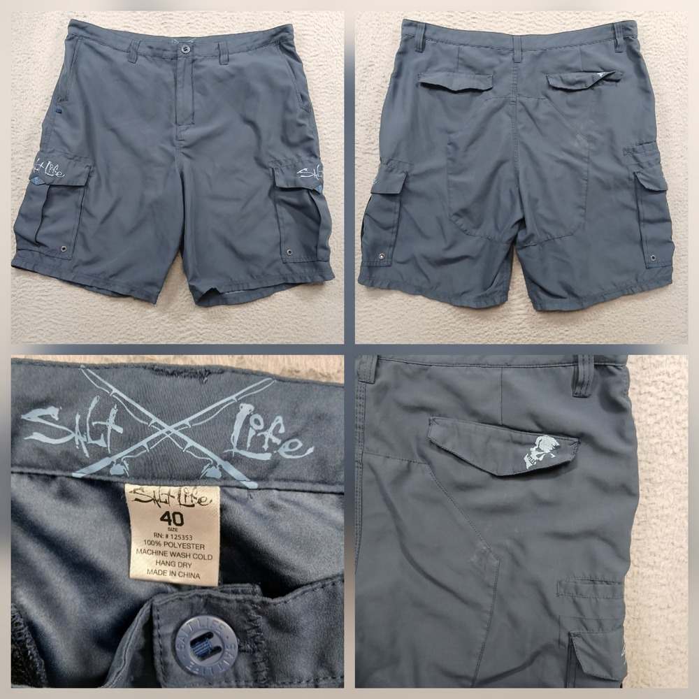 Salt Life Men's 40 Charcoal Grey Performance Cargo Shorts Fishing Hiking EUC
